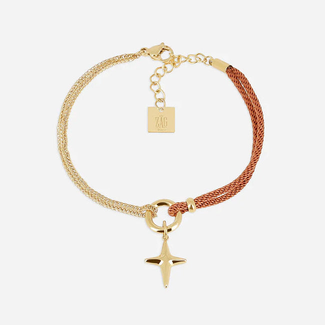 Bracelet Istrana ZAG en acier inoxydable doré avec étoile suspendue et cordon coloré
