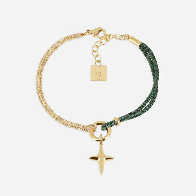 Bracelet Istrana ZAG en acier inoxydable doré avec étoile suspendue et cordon coloré