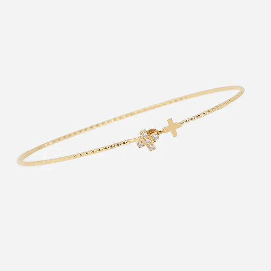 Bracelet jonc Aswa croix dorée zircon femme fin élégant Divinity Sète