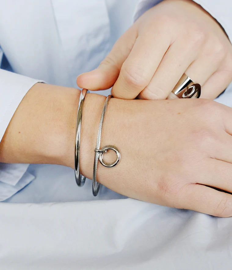 Bracelet jonc Chenille ZAG acier inoxydable doré argent fin minimaliste femme Divinity Sète