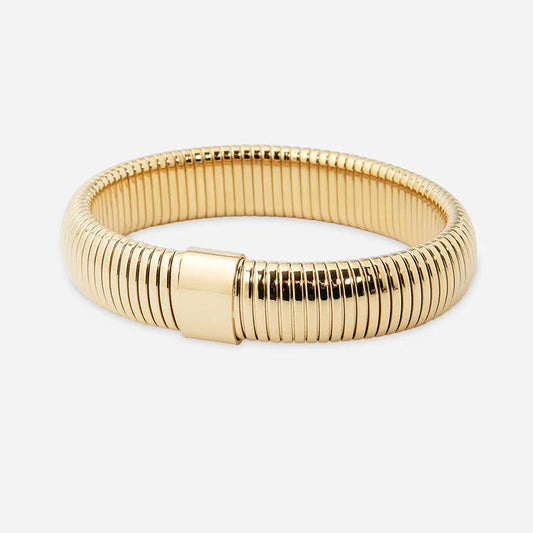 Bracelet jonc Diane ZAG acier inoxydable doré large tube strié bracelet femme Divinity Sète