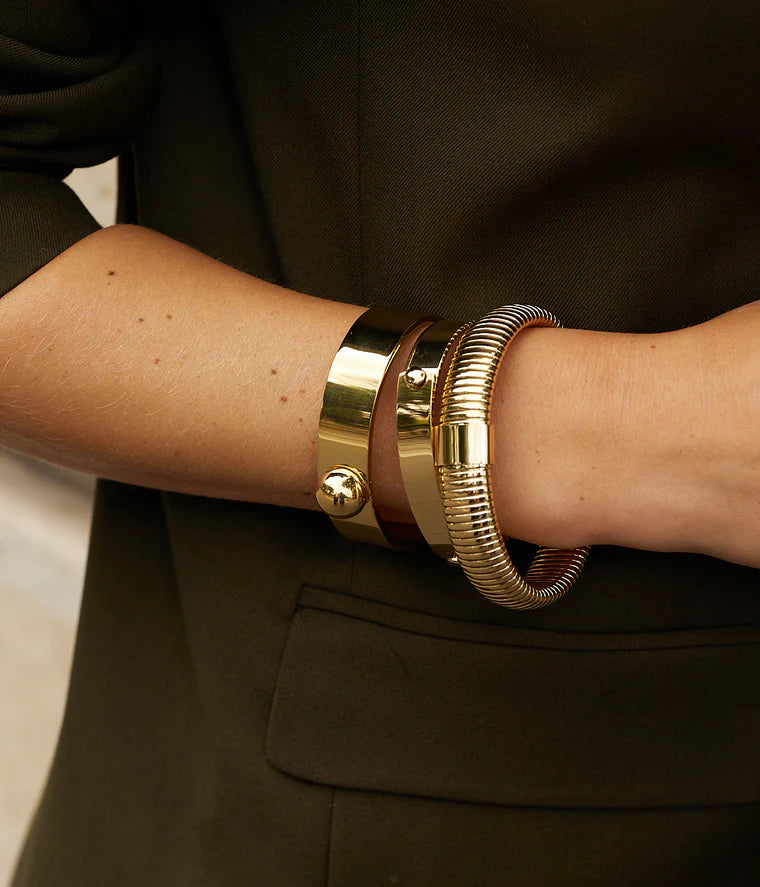 Bracelet jonc Diane ZAG acier inoxydable doré large tube strié bracelet femme Divinity Sète