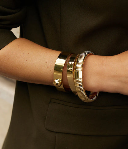 Bracelet jonc Diane ZAG acier inoxydable doré large tube strié bracelet femme Divinity Sète