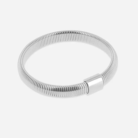 Bracelet jonc Dixie ZAG acier inoxydable argenté ou doré bracelet tube strié tendance femme Divinity Sète