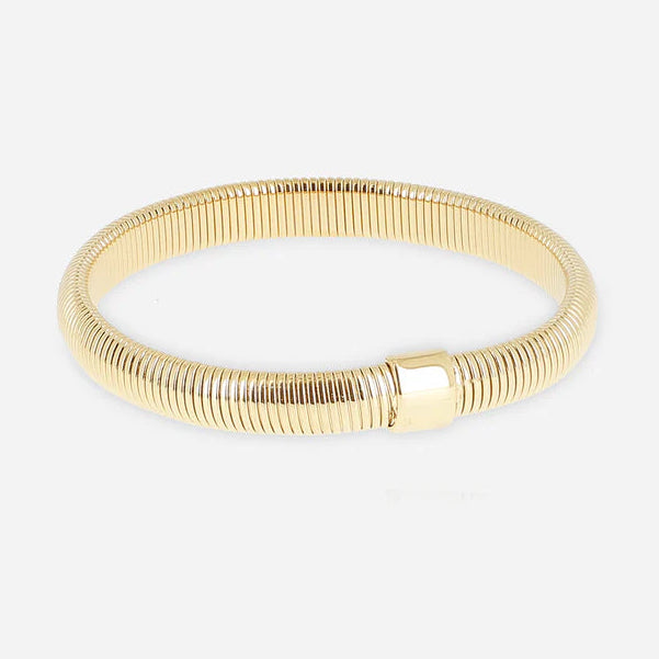 Bracelet jonc Dixie ZAG acier inoxydable argenté ou doré bracelet tube strié tendance femme Divinity Sète