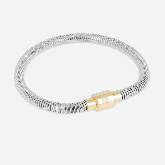 Bracelet jonc Elena ZAG acier inoxydable argenté doré bicolore bracelet tube strié tendance femme Divinity Sète