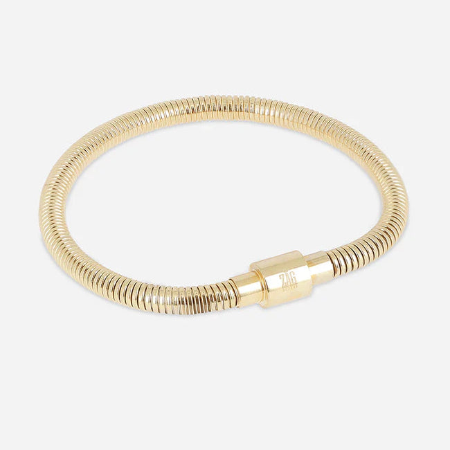 Bracelet jonc Elena ZAG acier inoxydable argenté doré bicolore bracelet tube strié tendance femme Divinity Sète