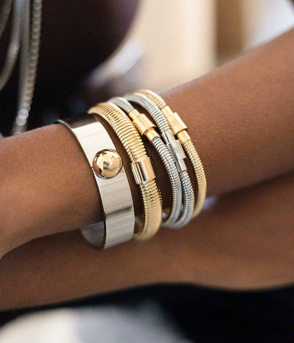 Bracelet jonc Elena ZAG acier inoxydable argenté doré bicolore bracelet tube strié tendance femme Divinity Sète