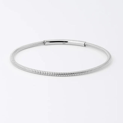 Bracelet jonc Marion ZAG acier inoxydable fin argenté ou doré bracelet strié avec détail lisse femme Divinity Sète