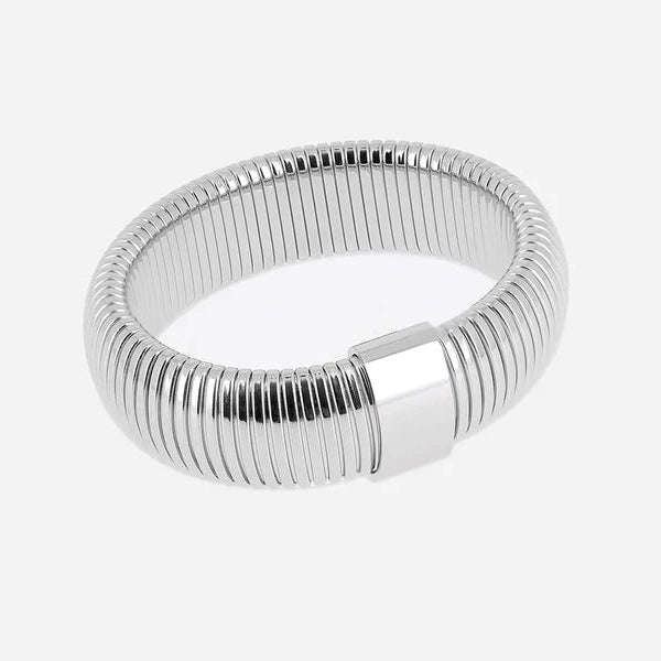 Bracelet jonc Roxie ZAG acier inoxydable large argenté ou doré bracelet tube strié tendance femme Divinity Sète