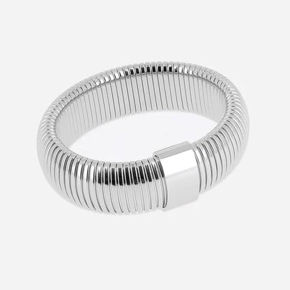 Bracelet jonc Roxie ZAG acier inoxydable large argenté ou doré bracelet tube strié tendance femme Divinity Sète