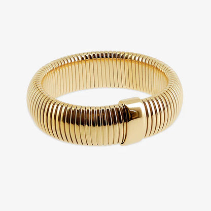 Bracelet jonc Roxie ZAG acier inoxydable large argenté ou doré bracelet tube strié tendance femme Divinity Sète