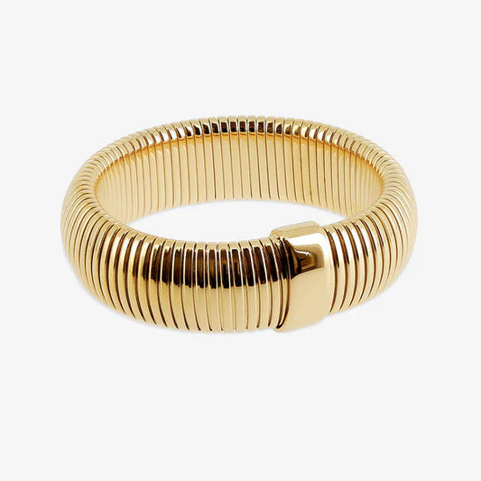 Bracelet jonc Roxie ZAG acier inoxydable large argenté ou doré bracelet tube strié tendance femme Divinity Sète