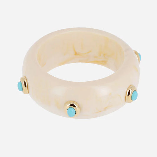 Bracelet jonc Segart ivoire cabochons turquoise bracelet large femme Divinity Sète
