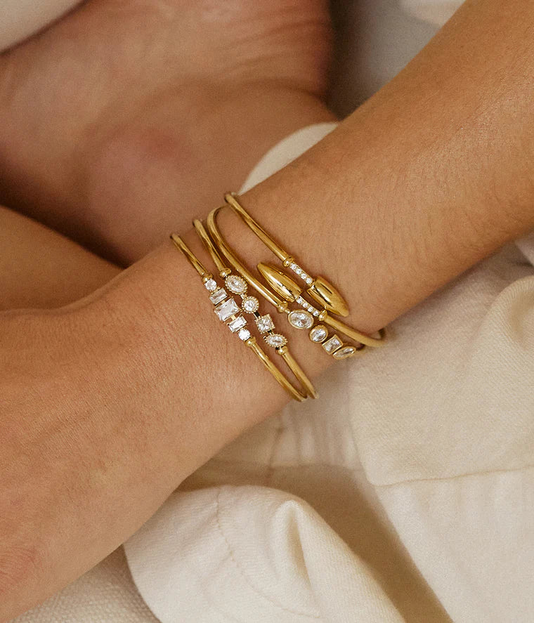 Bracelet jonc Sermano doré serti de strass acier fin femme élégant Divinity Sète