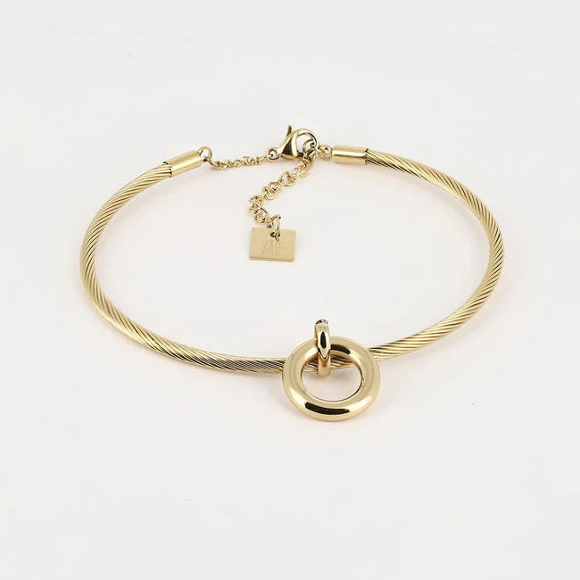 Bracelet jonc Zaha ZAG acier inoxydable doré bracelet fin câble avec pendentif anneau femme Divinity Sète