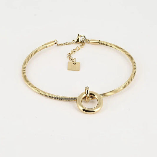 Bracelet jonc Zaha ZAG acier inoxydable doré bracelet fin câble avec pendentif anneau femme Divinity Sète