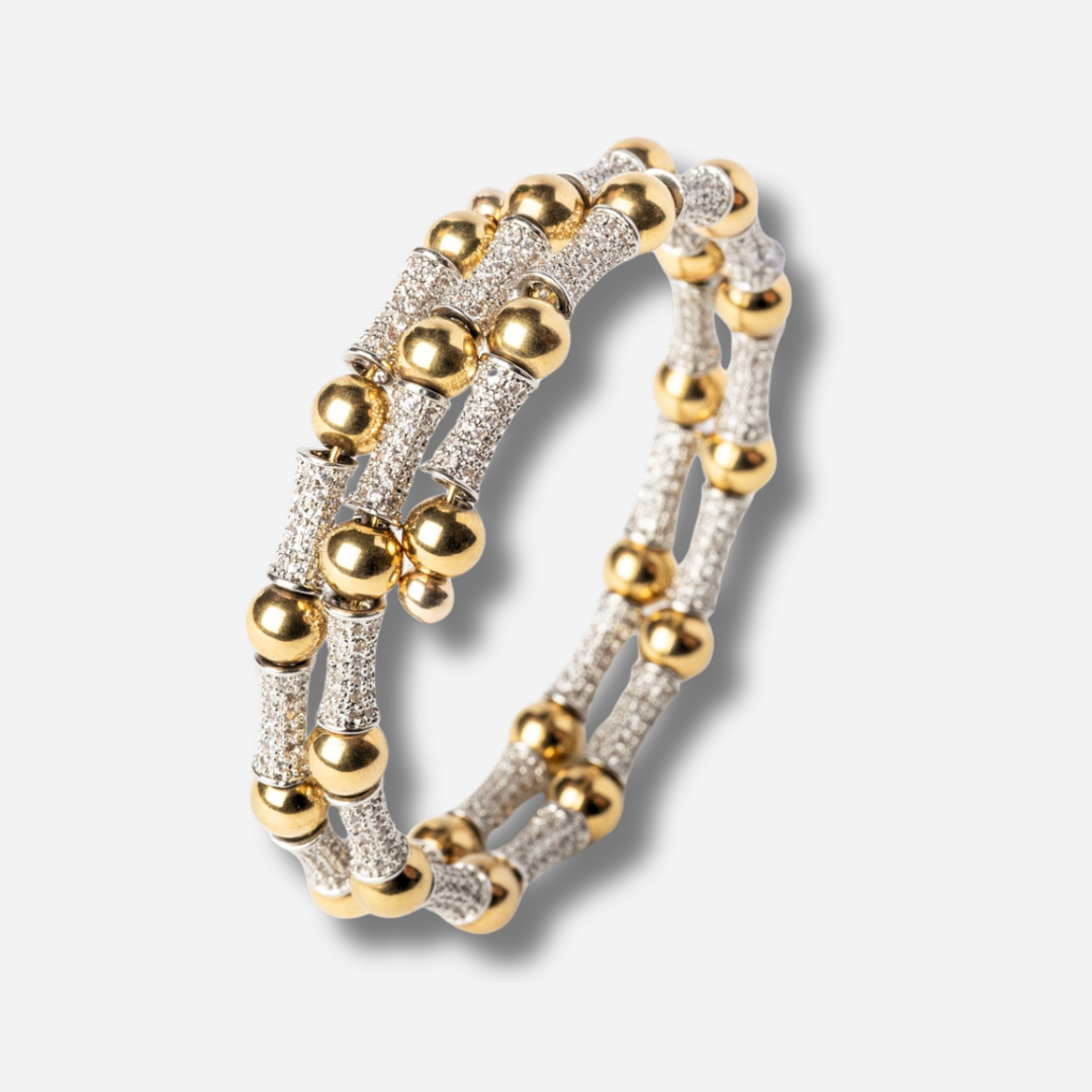 Bracelet Jungle Sigal perles dorées cylindres cristaux