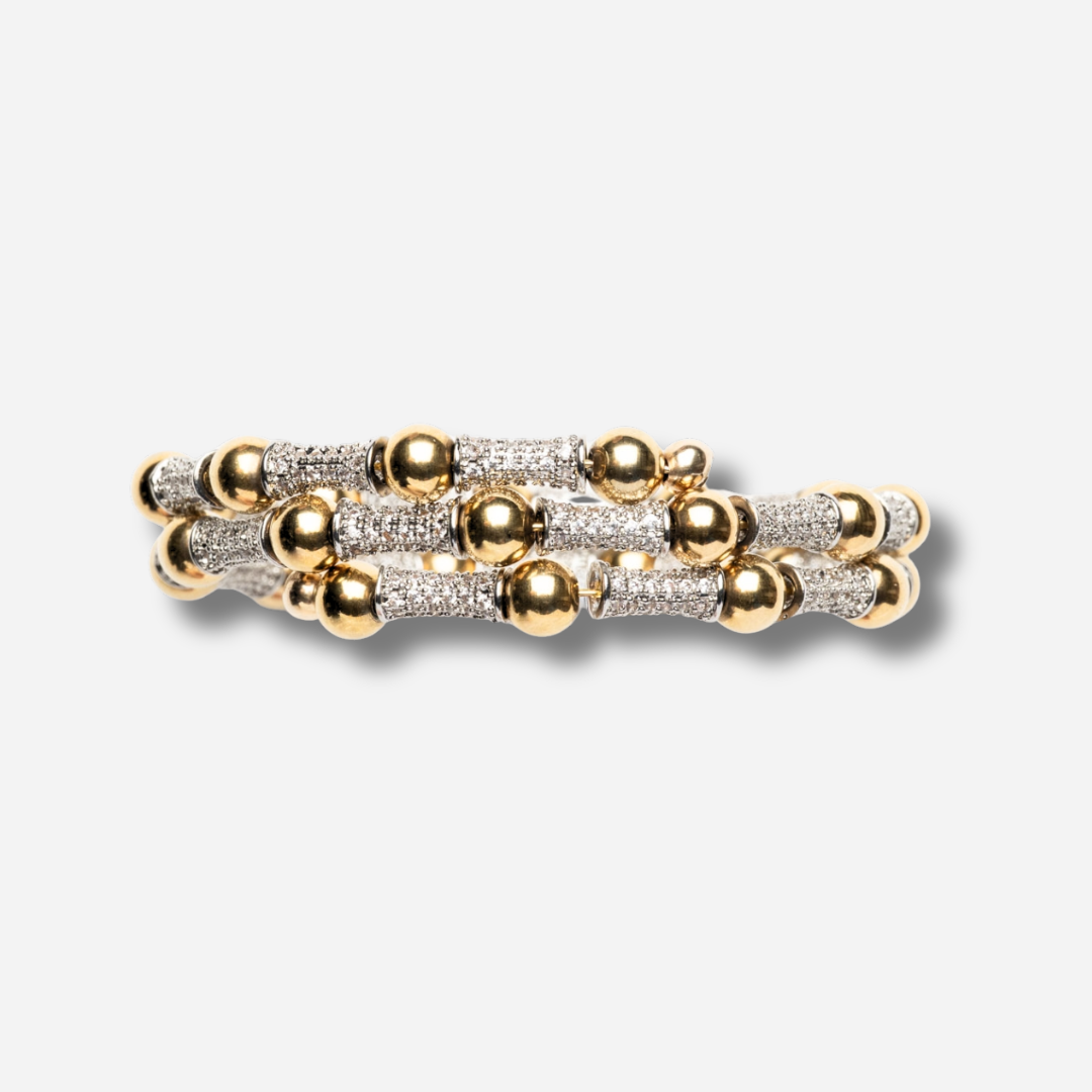 Bracelet Sigal perles dorées cristaux pavés