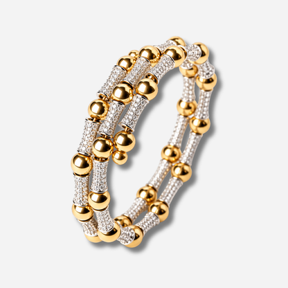 Bracelet Jungle Sigal perles dorées cylindres cristaux