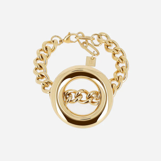 Bracelet Kaelis ZAG acier inoxydable doré chaîne large avec anneau central femme Divinity Sète