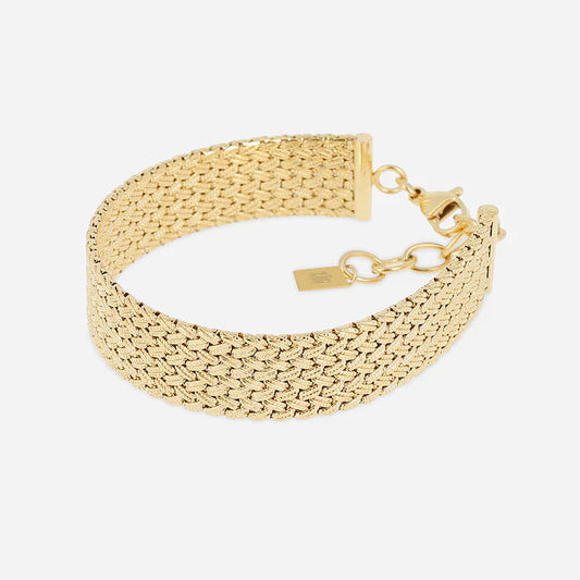 Bracelet Loelia ZAG acier inoxydable doré maille tressée large femme Divinity Sète