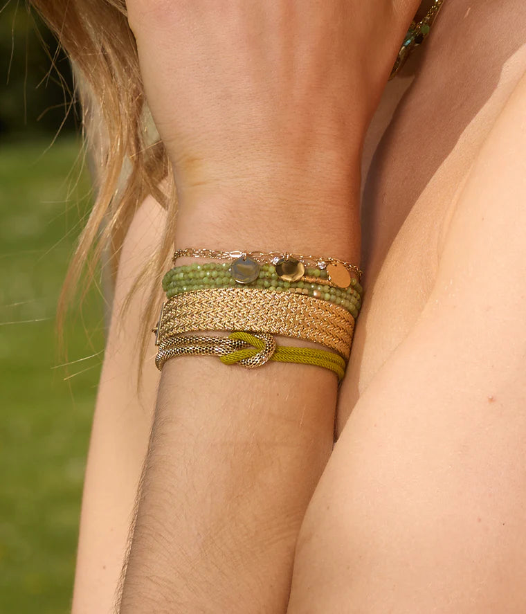 Bracelet Loelia ZAG acier inoxydable doré maille tressée large femme Divinity Sète