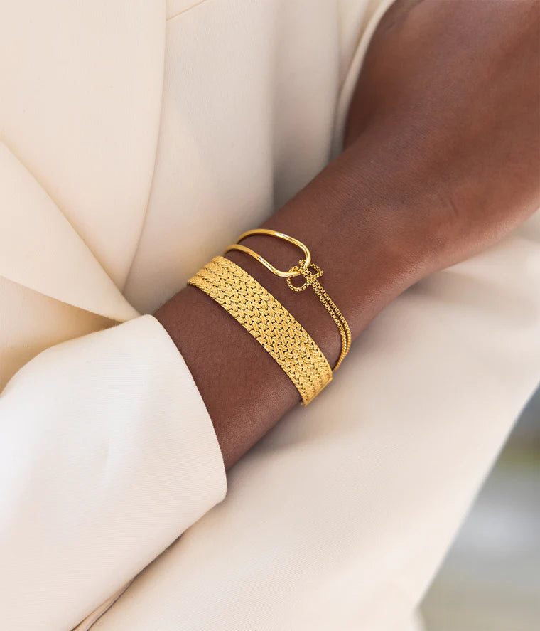 Bracelet Loelia ZAG acier inoxydable doré maille tressée large femme Divinity Sète