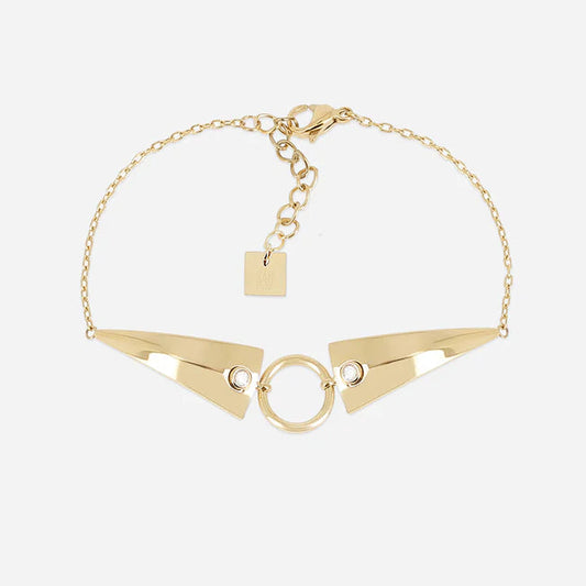 Bracelet Marcello ZAG en acier inoxydable doré avec design géométrique, anneau central et zirconiums