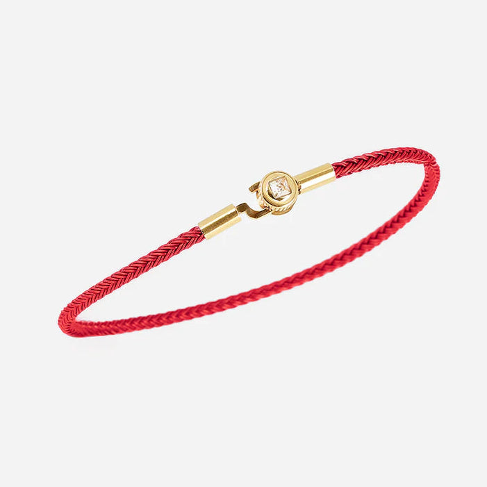 Bracelet Minaya Rouge ZAG en acier doré avec cordon rouge tressé et zirconium