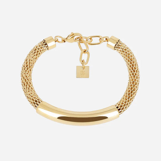 Bracelet Narni ZAG acier inoxydable doré maille tressée plaque lisse femme Divinity Sète