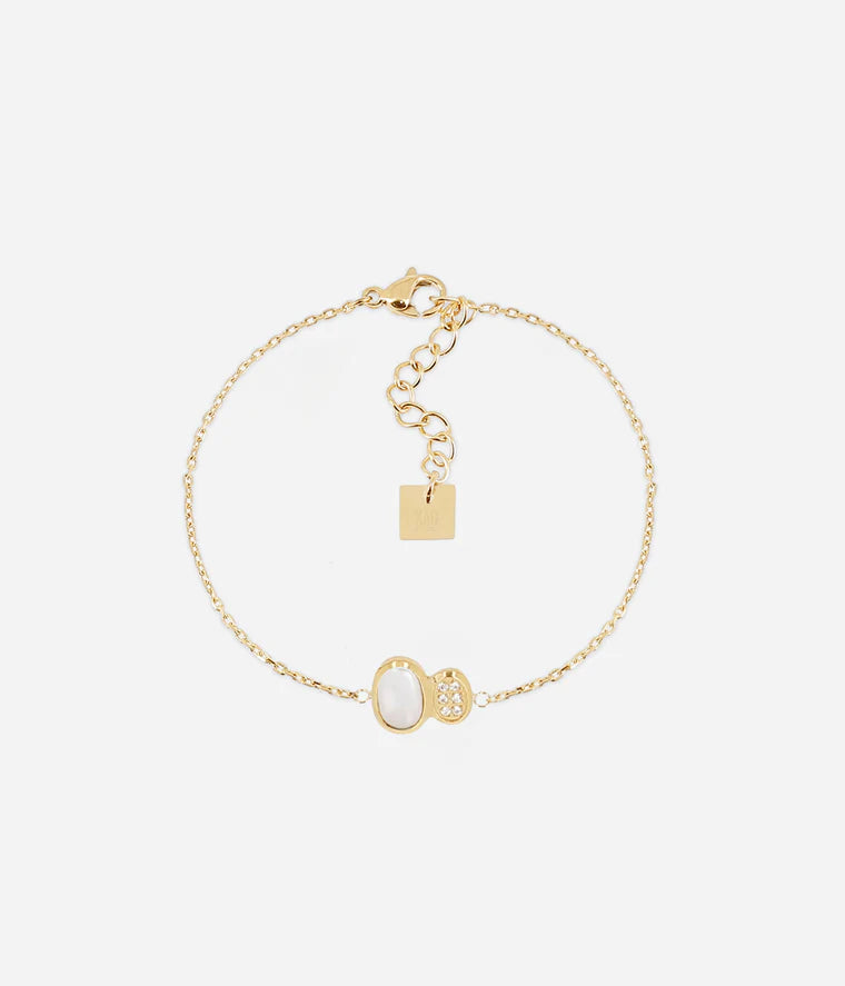 Bracelet Nicolosi Zag sur chaîne dorée avec pierre ovale et strass