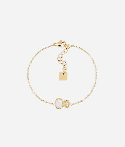 Bracelet Nicolosi Zag sur chaîne dorée avec pierre ovale et strass