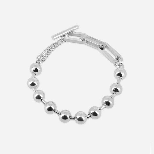 Bracelet Numa ZAG en acier inoxydable argenté avec perles métalliques et fermoir T-bar