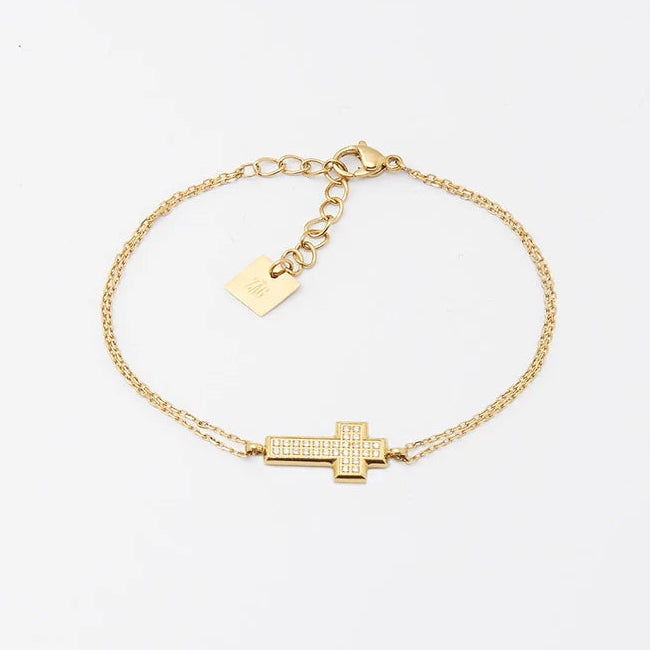 Bracelet Ondine ZAG en acier doré avec croix pavée de zirconiums