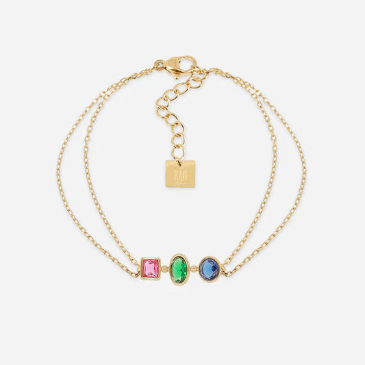 Bracelet Pardu ZAG en acier inoxydable doré avec trois zirconiums de formes variées