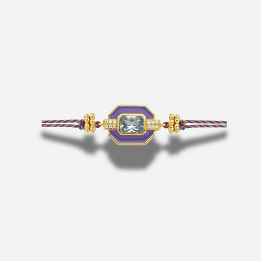 Bracelet Purple Art Déco Mya Bay avec médaillon violet et pierre rectangulaire
