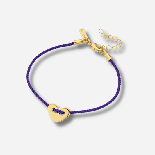 Bracelet Purple Corazon Mya Bay avec cordon violet et cœur doré
