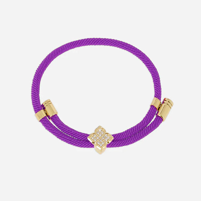 Bracelet Rezza ZAG en acier inoxydable doré avec motif trèfle serti de zirconiums et cordon coloré