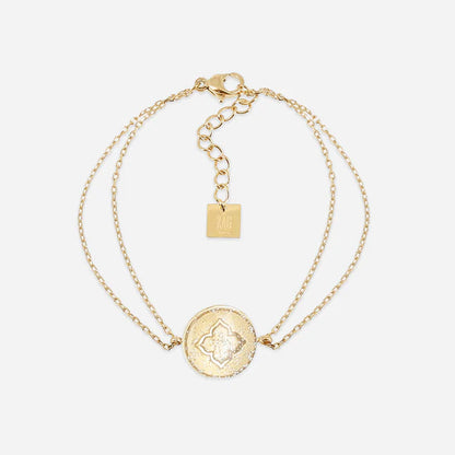 Bracelet Root ZAG en acier inoxydable doré avec médaille texturée et nacre blanche
