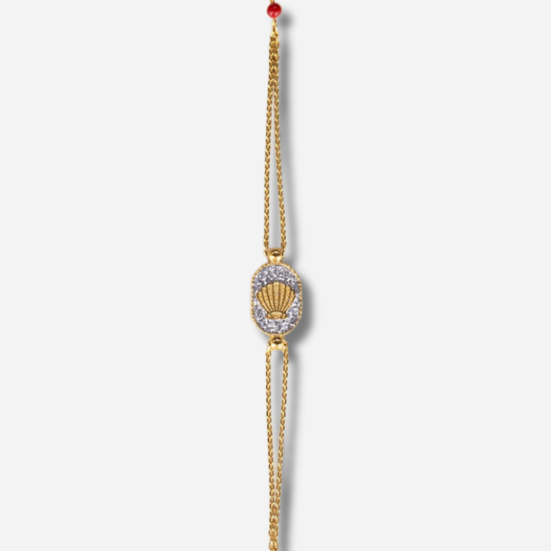 Bracelet Santa Giulia Coquillage Argent Amadrina en acier inoxydable doré à l'or fin 18K avec coquillage doré, pavage de paillettes argentées et perle de corail naturelle