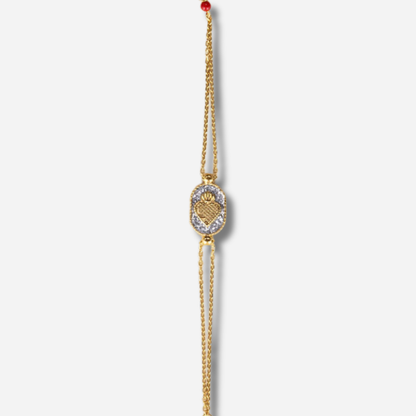 Bracelet Santa Giulia Ex-Voto Argent Amadrina en acier inoxydable doré à l'or fin 18K avec Ex-Voto doré, pavage de paillettes argentées et perle de corail naturelle