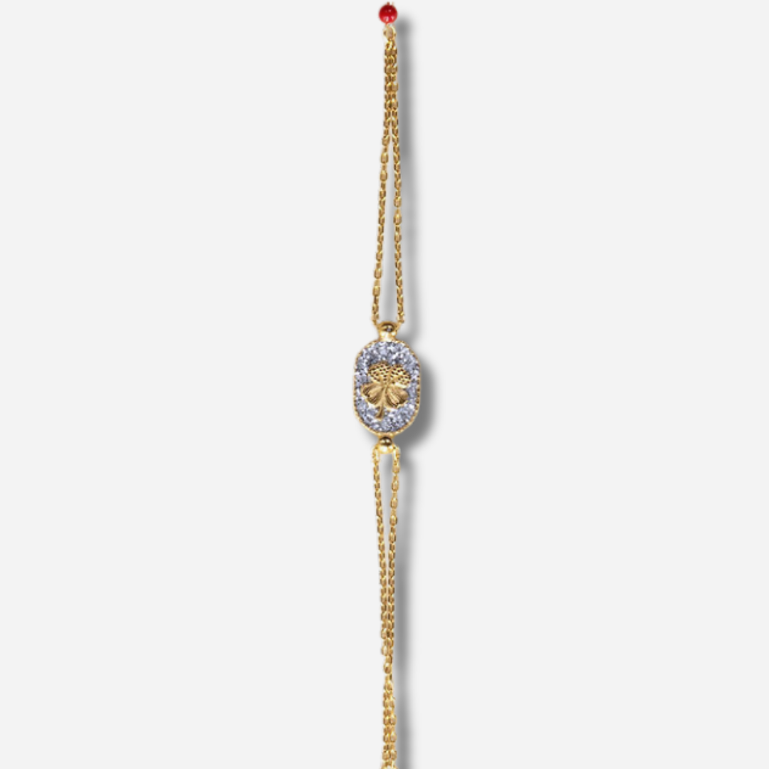 Bracelet Santa Giulia Trèfle Argent Amadrina Corse avec trèfle doré, paillettes argentées et double chaîne
