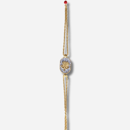 Bracelet Santa Giulia Trèfle Argent Amadrina Corse avec trèfle doré, paillettes argentées et double chaîne
