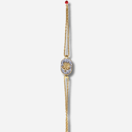 Bracelet Santa Giulia Trèfle Argent Amadrina Corse avec trèfle doré, paillettes argentées et double chaîne

