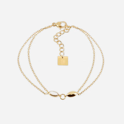 Bracelet Sesta ZAG en acier inoxydable doré avec double chaîne et motif ovale en nacre blanche