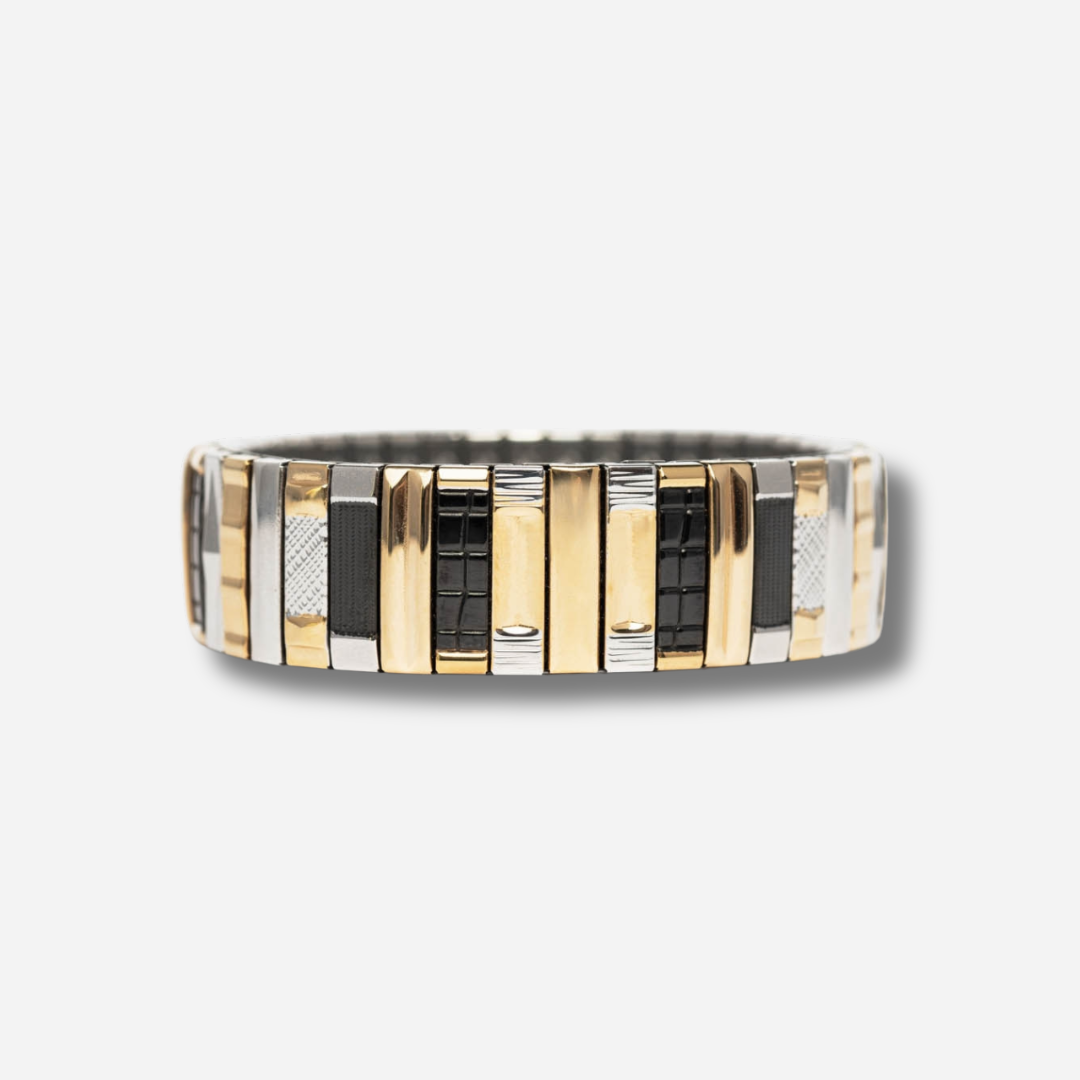 Bracelet Sigal bicolore métal extensible graphique