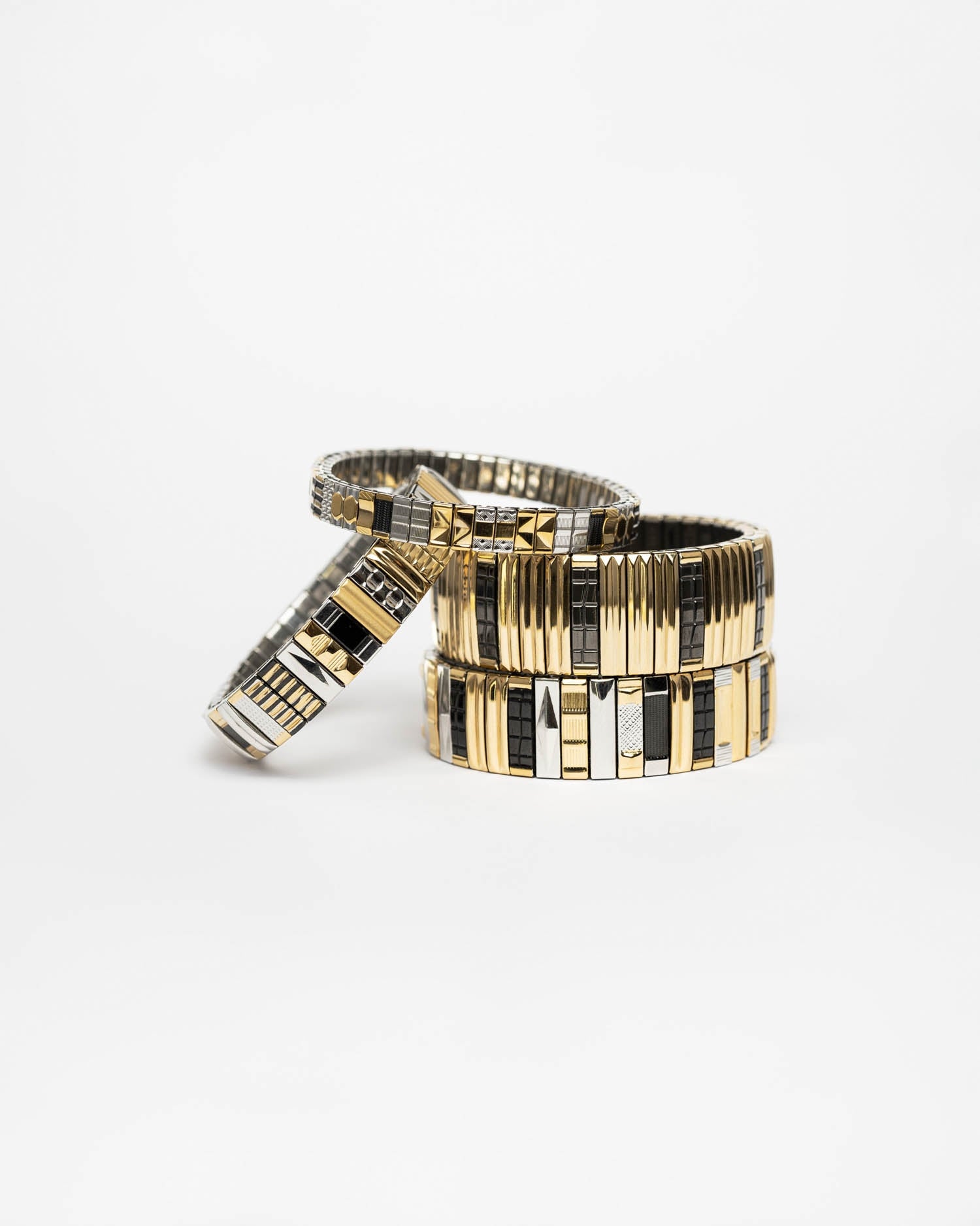 Bracelet Sig18 Stripes Gold and Black Sigal doré noir extensible