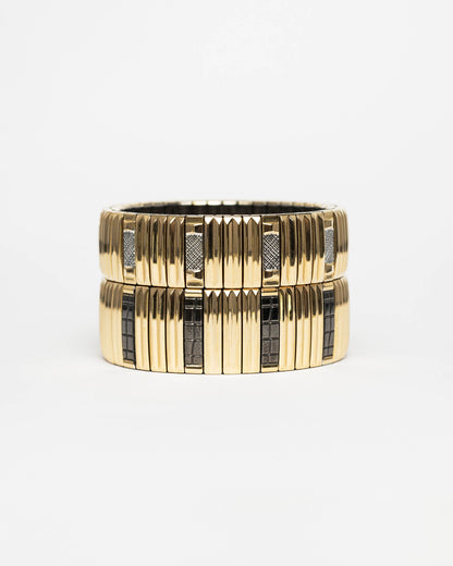 Bracelet Sig18 Stripes Gold and Black Sigal doré noir extensible