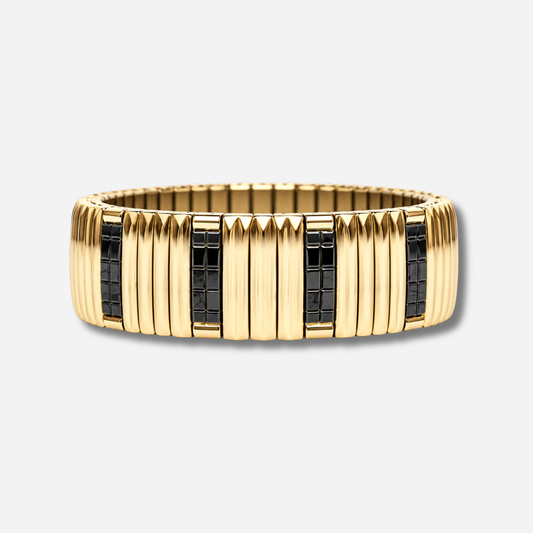 Bracelet Sig18 Stripes Gold and Black Sigal doré noir extensible